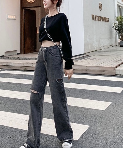 LADY LIKE(レディライク)の「切り込みデザインゆったりデニム(デニムパンツ・レディース・ブルー/ブラック/サックスブルー/ブラック系・L/M)」の17枚目の写真