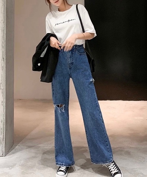 LADY LIKE(レディライク)の「切り込みデザインゆったりデニム(デニムパンツ・レディース・ブルー/ブラック/サックスブルー/ブラック系・L/M)」の11枚目の写真