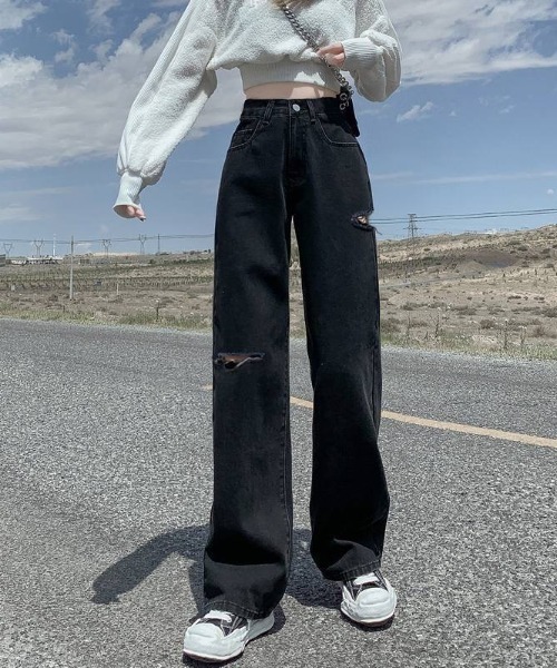 LADY LIKE(レディライク)の「切り込みデザインゆったりデニム(デニムパンツ・レディース・ブルー/ブラック/サックスブルー/ブラック系・L/M)」の9枚目の写真