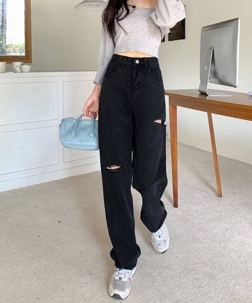 LADY LIKE(レディライク)の「切り込みデザインゆったりデニム(デニムパンツ・レディース・ブルー/ブラック/サックスブルー/ブラック系・L/M)」の21枚目の写真