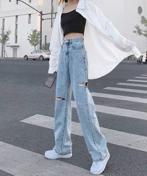 セール】切り込みデザインゆったりデニム（デニムパンツ）｜LADY