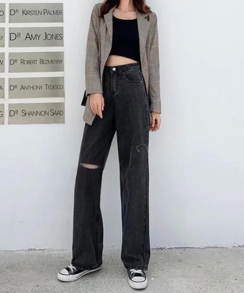 LADY LIKE(レディライク)の「切り込みデザインゆったりデニム(デニムパンツ・レディース・ブルー/ブラック/サックスブルー/ブラック系・L/M)」の7枚目の写真