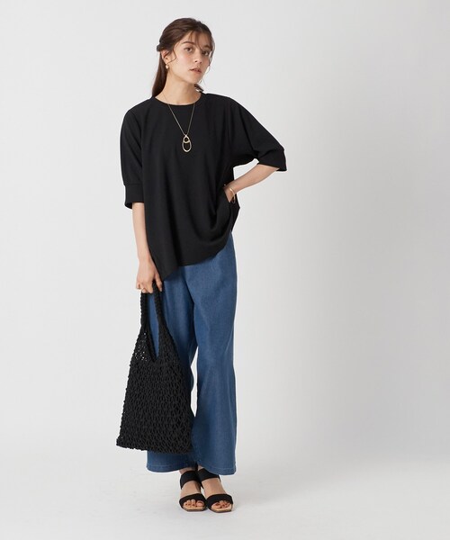 Cutie Blonde（キューティーブロンド）の「◆やわらかデニムでらくらく◎ タックワイドパンツ（デニムパンツ・レディース・ライトブルー/ネイビー・01/03/02）」の10枚目の写真