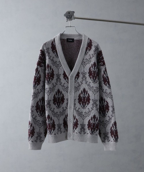 セール】総柄モヘアライクニットVネックカーディガン（カーディガン