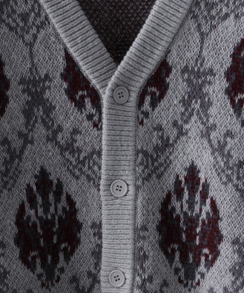 セール】総柄モヘアライクニットVネックカーディガン（カーディガン