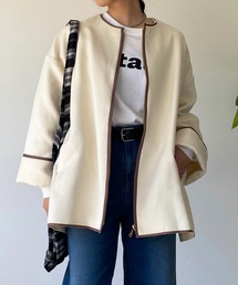 un dix cors | パイピングノーカラーコート(ノーカラーコート)