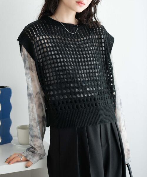 WEGO（ウィゴー）の「WEGO/メッシュニットベスト（ベスト・レディース・ブラウン/ブラック・FREE）」の2枚目の写真