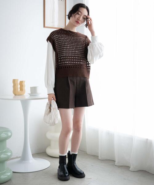 WEGO（ウィゴー）の「WEGO/メッシュニットベスト（ベスト・レディース・ブラウン/ブラック・FREE）」の4枚目の写真