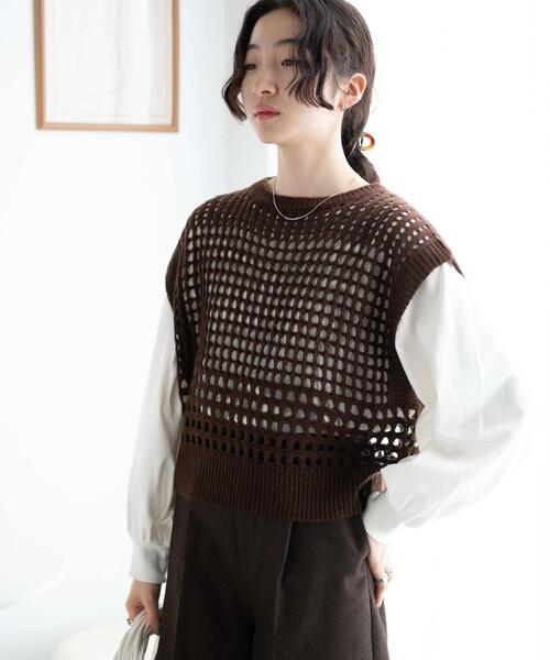 WEGO（ウィゴー）の「WEGO/メッシュニットベスト（ベスト・レディース・ブラウン/ブラック・FREE）」の10枚目の写真