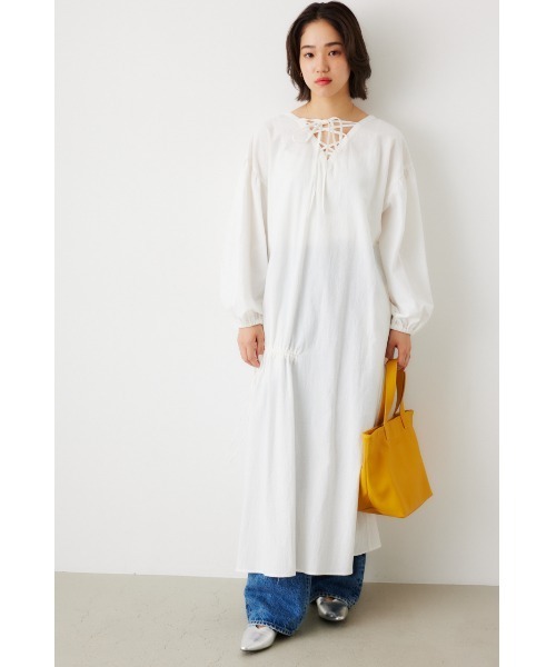 RODEO CROWNS WIDE BOWL（ロデオクラウンズワイドボウル）の「2WAY シャーリングロングワンピース（ワンピース・レディース・チャコールグレー/オフホワイト/オレンジ・FREE）」の8枚目の写真