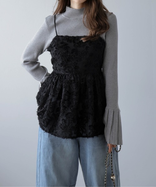 AMELY(エミリー)の「ジャガードペプラムキャミソール(キャミソール・レディース・ブラック/アイボリー・フリー)」の10枚目の写真