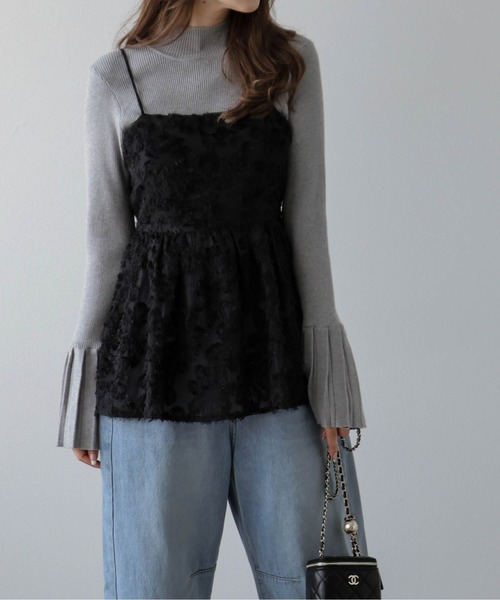 AMELY(エミリー)の「ジャガードペプラムキャミソール(キャミソール・レディース・ブラック/アイボリー・フリー)」の12枚目の写真