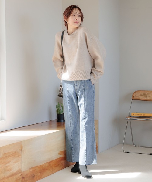 GLOBAL WORK(グローバルワーク)の「フワフワHug meクルーネックプルオーバー/906701(ニット/セーター・レディース・グリーン系その他/ブラック/グレイッシュベージュ/イエロー系その他/レッド系その他/グレー/オフホワイト・FREE/SHORT)」の9枚目の写真