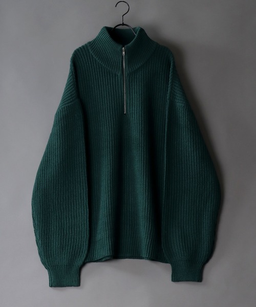 セール】ridge knitting half zip sweater/畦編み ハーフジップ