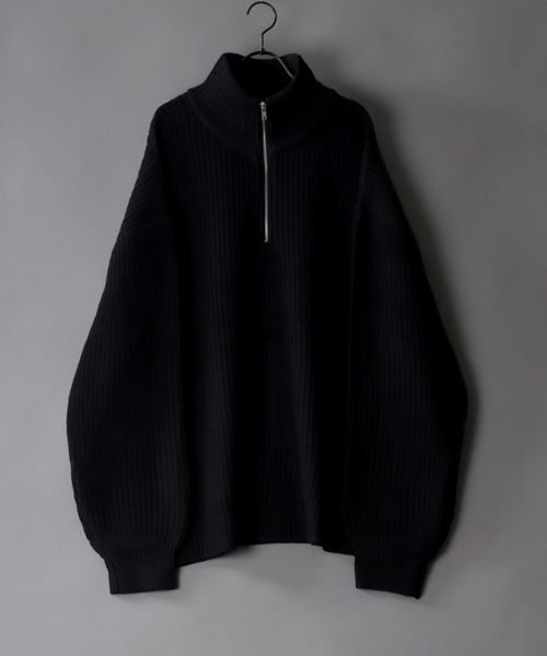 セール】ridge knitting half zip sweater/畦編み ハーフジップ