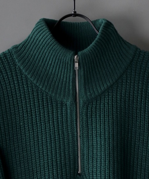 SITRY(シトリー)の「ridge knitting half zip sweater/畦編み ハーフジップ セーター/ニット(ニット/セーター・メンズ・アイボリー/ダークグレー/ブラック/グリーン・M/L)」の5枚目の写真