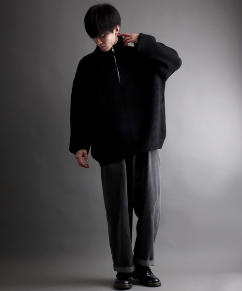 セール】ridge knitting half zip sweater/畦編み ハーフジップ