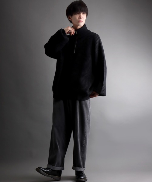セール】ridge knitting half zip sweater/畦編み ハーフジップ