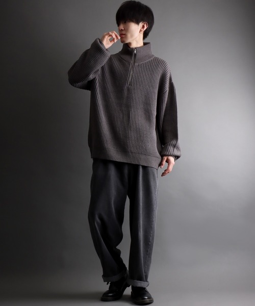 セール】ridge knitting half zip sweater/畦編み ハーフジップ