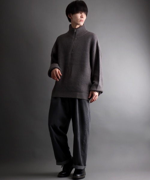 SITRY(シトリー)の「ridge knitting half zip sweater/畦編み ハーフジップ セーター/ニット(ニット/セーター・メンズ・アイボリー/ダークグレー/ブラック/グリーン・M/L)」の16枚目の写真