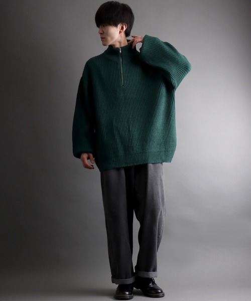 SITRY(シトリー)の「ridge knitting half zip sweater/畦編み ハーフジップ セーター/ニット(ニット/セーター・メンズ・アイボリー/ダークグレー/ブラック/グリーン・M/L)」の17枚目の写真