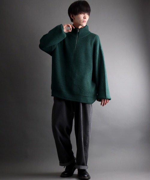 SITRY(シトリー)の「ridge knitting half zip sweater/畦編み ハーフジップ セーター/ニット(ニット/セーター・メンズ・アイボリー/ダークグレー/ブラック/グリーン・M/L)」の19枚目の写真