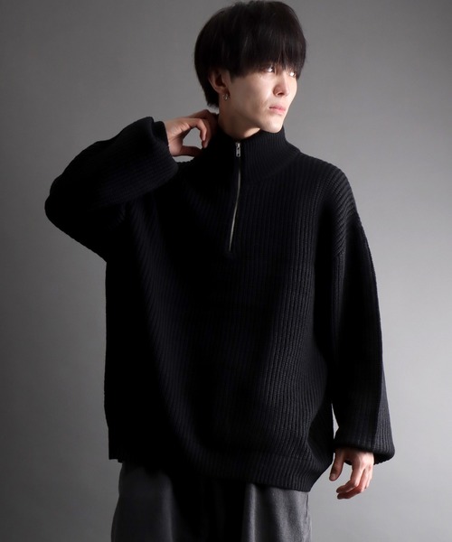 HYSFORM ハーフジップセーター 黒 SITRY（シトリー）の「half zip sweater/畦編み ハーフジップ セーター