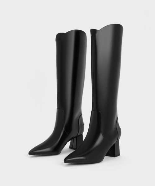 CHARLES & KEITH(チャールズ & キース)の「Lucinda ルシンダ トラペーズヒールロングブーツ(ブーツ・レディース・レッド/ブラック系その他7・24.5cm/23.5cm/25cm/23cm)」の4枚目の写真