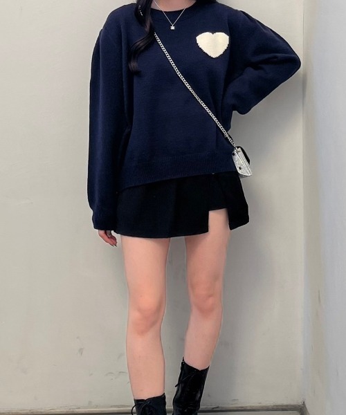 nemne store（ネンネストア）の「《Delfy》ハートジャガードニット（ニット/セーター・レディース・ホワイト/ブラウン/ネイビー・フリー）」の3枚目の写真