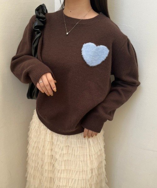 nemne store（ネンネストア）の「《Delfy》ハートジャガードニット（ニット/セーター・レディース・ホワイト/ブラウン/ネイビー・フリー）」の6枚目の写真