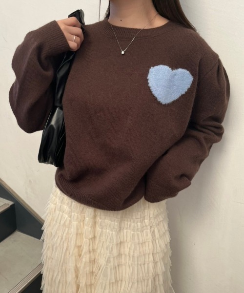 nemne store（ネンネストア）の「《Delfy》ハートジャガードニット（ニット/セーター・レディース・ホワイト/ブラウン/ネイビー・フリー）」の7枚目の写真