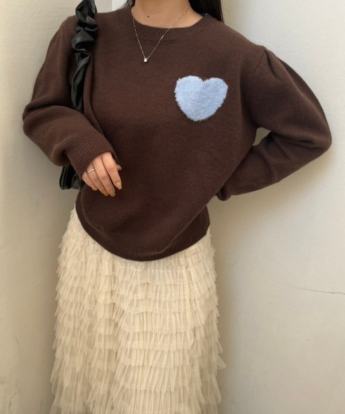 nemne store（ネンネストア）の「《Delfy》ハートジャガードニット（ニット/セーター・レディース・ホワイト/ブラウン/ネイビー・フリー）」の8枚目の写真