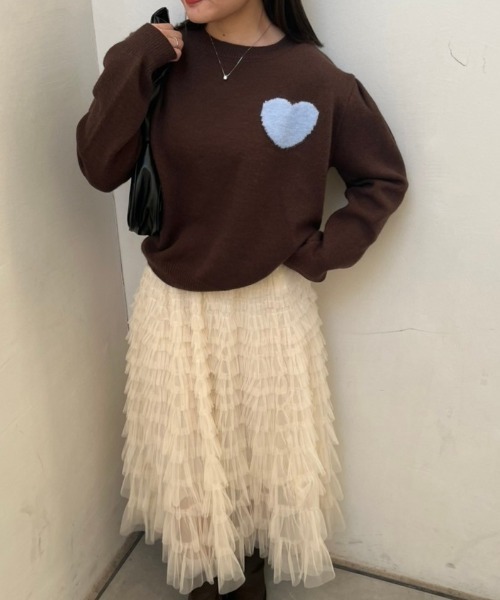 nemne store（ネンネストア）の「《Delfy》ハートジャガードニット（ニット/セーター・レディース・ホワイト/ブラウン/ネイビー・フリー）」の9枚目の写真