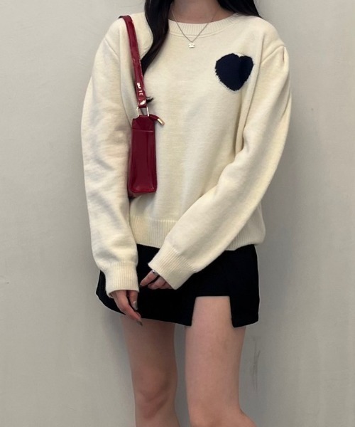 nemne store（ネンネストア）の「《Delfy》ハートジャガードニット（ニット/セーター・レディース・ホワイト/ブラウン/ネイビー・フリー）」の10枚目の写真