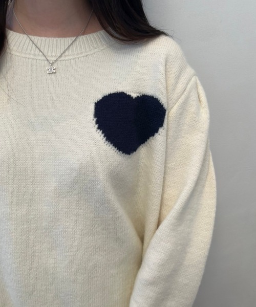 nemne store（ネンネストア）の「《Delfy》ハートジャガードニット（ニット/セーター・レディース・ホワイト/ブラウン/ネイビー・フリー）」の16枚目の写真