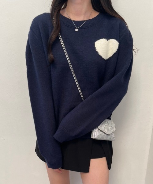 nemne store（ネンネストア）の「《Delfy》ハートジャガードニット（ニット/セーター・レディース・ホワイト/ブラウン/ネイビー・フリー）」の21枚目の写真