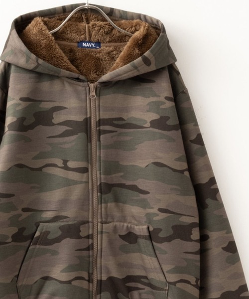 NAVY(ネイビー)の「NAVY 裏ボア総柄ジップアップパーカー(パーカー・キッズ・カーキ系/杢グレー/ブラック・150/140/110/120/130/160)」の3枚目の写真