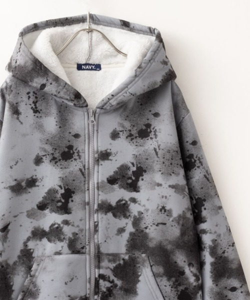 NAVY(ネイビー)の「NAVY 裏ボア総柄ジップアップパーカー(パーカー・キッズ・カーキ系/杢グレー/ブラック・150/140/110/120/130/160)」の2枚目の写真