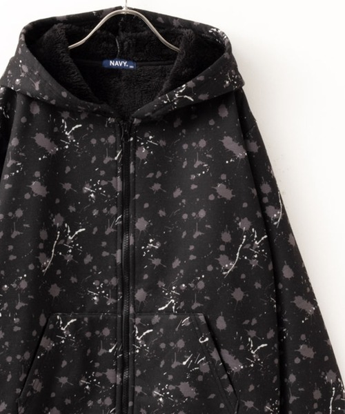 NAVY(ネイビー)の「NAVY 裏ボア総柄ジップアップパーカー(パーカー・キッズ・カーキ系/杢グレー/ブラック・150/140/110/120/130/160)」の1枚目の写真