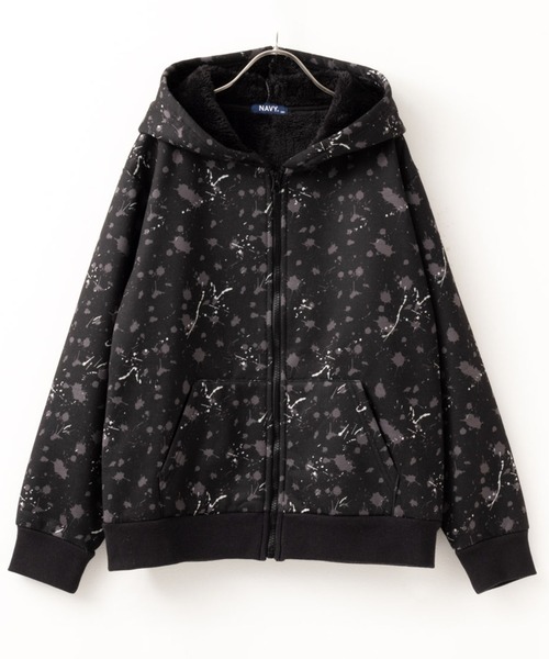 NAVY(ネイビー)の「NAVY 裏ボア総柄ジップアップパーカー(パーカー・キッズ・カーキ系/杢グレー/ブラック・150/140/110/120/130/160)」の4枚目の写真