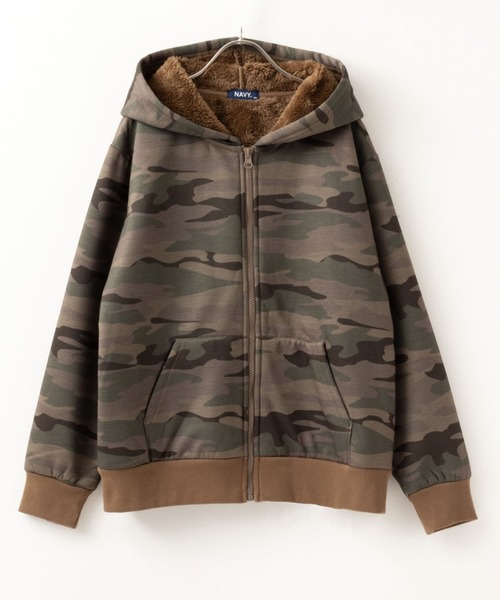 NAVY(ネイビー)の「NAVY 裏ボア総柄ジップアップパーカー(パーカー・キッズ・カーキ系/杢グレー/ブラック・150/140/110/120/130/160)」の6枚目の写真