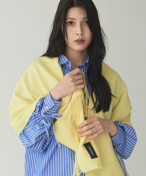 Filomo（フィローモ）の「[Filomo]カシミヤブレンドストールチェック無地（マフラー・レディース・ブルー系/イエロー/ベージュ/ベージュ系/キャメル/グリーン/レッド/ホワイト/ブラック/グレイッシュベージュ/ブラック系/レッド系・FREE）」の10枚目の写真