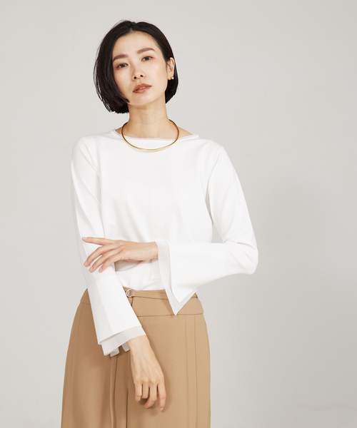 qualite(カリテ)の「【入卒/セレモニー/オケージョン】フレアスリーブニット(ニット/セーター・レディース・ライム/ダークネイビー/オフホワイト・フリー)」の5枚目の写真