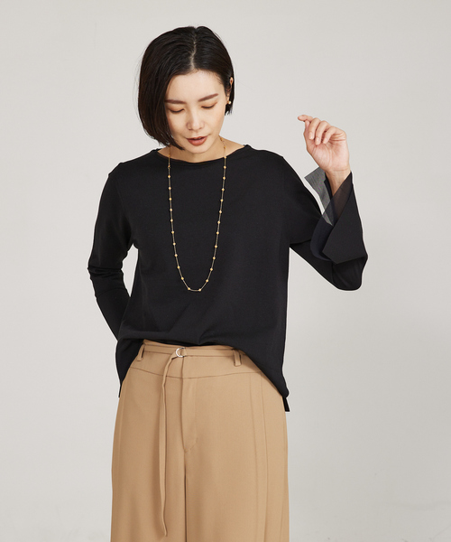 qualite(カリテ)の「【入卒/セレモニー/オケージョン】フレアスリーブニット(ニット/セーター・レディース・ライム/ダークネイビー/オフホワイト・フリー)」の6枚目の写真