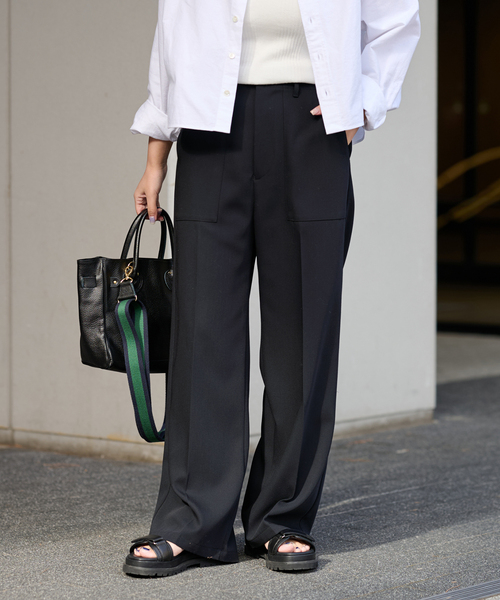 FRAMeWORK（フレームワーク）の「ウール混バックサテンベイカーパンツ