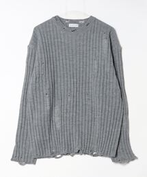 Chikashitsu + | ストリートファッション Chikashitsu + チカシツプラス unisex damage knit トップス ニット ニットトップス オーバーサイズ 長袖 ダメージニット 韓国ファッション 韓国ストリート(ニット/セーター)