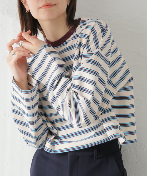 JOURNAL STANDARD（ジャーナルスタンダード）の「クロップドマルチボーダーTEE（Tシャツ/カットソー・レディース・ブラウン/ブラック/アイボリー・FREE）」の2枚目の写真