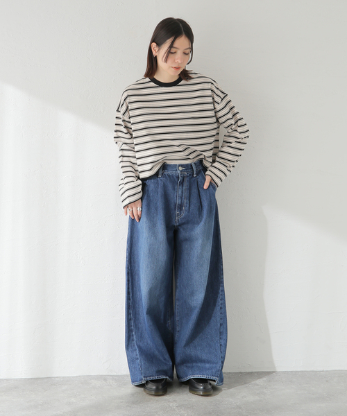 JOURNAL STANDARD（ジャーナルスタンダード）の「クロップドマルチボーダーTEE（Tシャツ/カットソー・レディース・ブラウン/ブラック/アイボリー・FREE）」の6枚目の写真