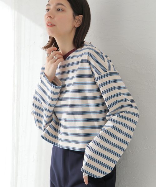 JOURNAL STANDARD（ジャーナルスタンダード）の「クロップドマルチボーダーTEE（Tシャツ/カットソー・レディース・ブラウン/ブラック/アイボリー・FREE）」の12枚目の写真