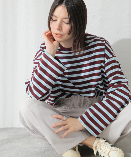 JOURNAL STANDARD（ジャーナルスタンダード）の「クロップドマルチボーダーTEE（Tシャツ/カットソー・レディース・ブラウン/ブラック/アイボリー・FREE）」の9枚目の写真